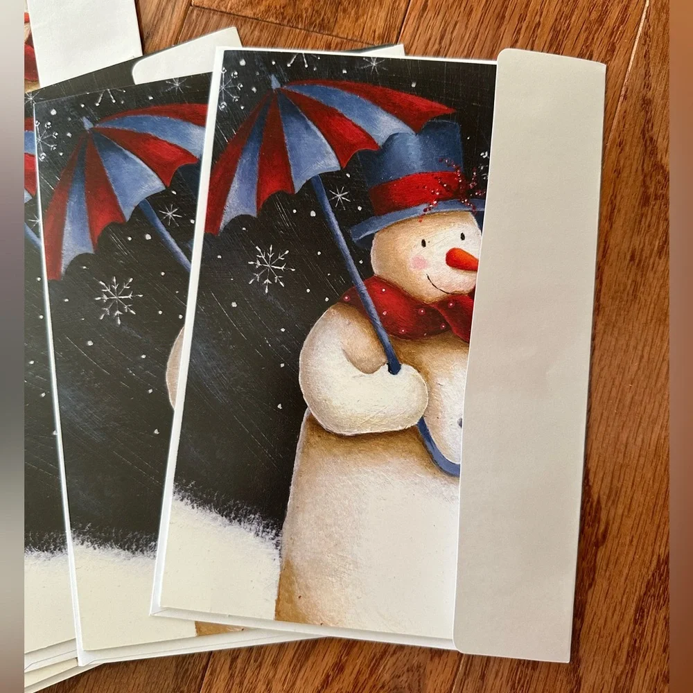 New 18 of Holiday Cards “Snowman with Umbrella” with envelopes.
